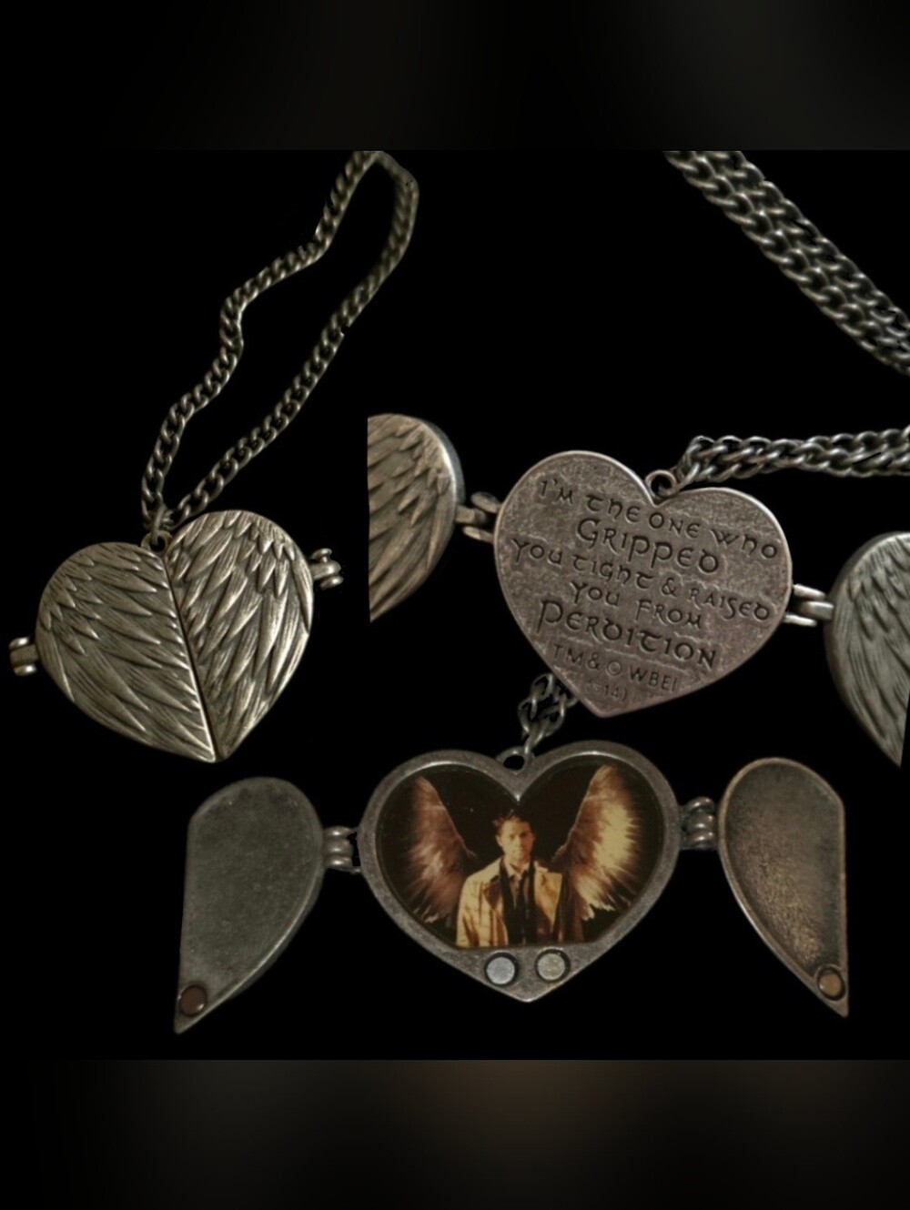 Supernatural Join The Hunt Bioworld Pewter Heart Castiel Wings Locket NWOT - Picture 12 of 17